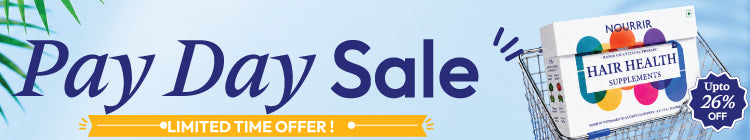 Mobile Pay Day Sale banner featuring Nourrir Hair Health Supplements, with a limited-time offer and up to 26% off.